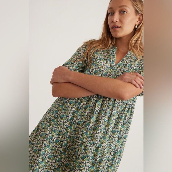 Marine Layer Jamie Short Sleeve Mini Dress Floral Blue Green Ditsy - Picture 4 of 9